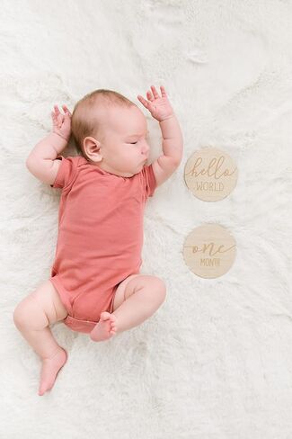 Pearhead Arch Milestone Props, Reversible Photo Props, Baby Growth and Pregnancy Growth Cards, Gender Neutral Baby Photo Prop, Wooden Arched Discs in Saudi Arabia