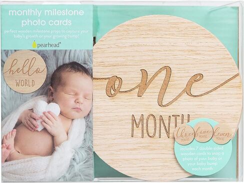 Pearhead Arch Milestone Props, Reversible Photo Props, Baby Growth and Pregnancy Growth Cards, Gender Neutral Baby Photo Prop, Wooden Arched Discs in Saudi Arabia