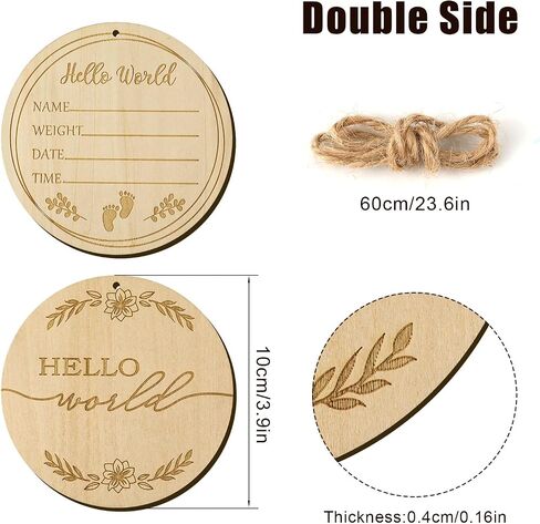 LUTER Baby Announcement Sign, 3.9 inch Hello World Welcome Name Sign with a Hemp Rope Round Wooden Milestone Baby Announcement Plaque for Newborn Photo Props in Saudi Arabia