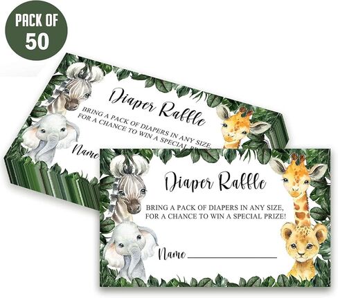 Yuzioey 50 Safari Baby Shower Invitations, Jungle Animals Invitations Macthing Envelpoes, Diaper Raffle Tickets, Book Request Cards, Safari Animals Invitations in Kuwait