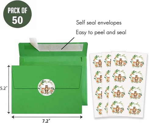 Yuzioey 50 Woodland Baby Shower Invitations, Forest Woodland Greenery Invitations Macthing Envelpoes, Diaper Raffle Tickets, Book Request Cards, Forest Creatures Invitations in Kuwait