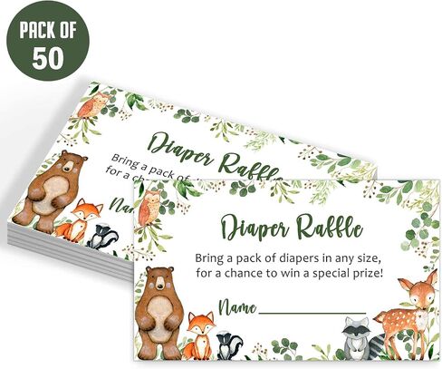 Yuzioey 50 Woodland Baby Shower Invitations, Forest Woodland Greenery Invitations Macthing Envelpoes, Diaper Raffle Tickets, Book Request Cards, Forest Creatures Invitations in Kuwait