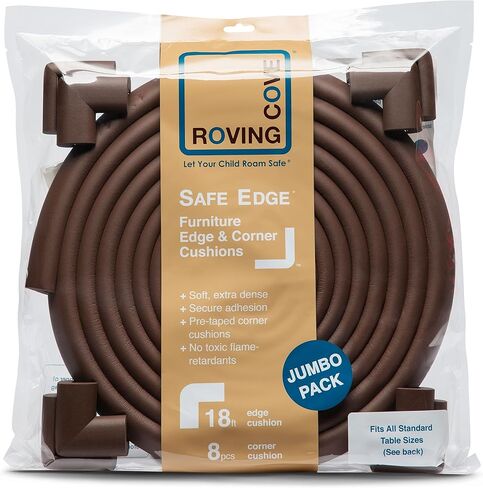 Roving Cove Slimfit Corner Edge Protector for Baby Proofing (Small 18ft Edges 8 Corners), Furniture Safety Bumper Guard, Soft NBR Rubber Foam, 3M Adhesive, Stone Grey in Saudi Arabia