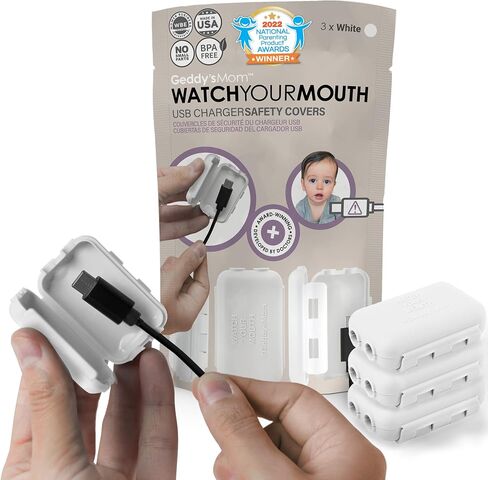 Baby Proof USB Charger Cover – Child-Resistant Cord Tip Enclosure for Standard USB Charging Cables – (3 Pack, White) in Saudi Arabia