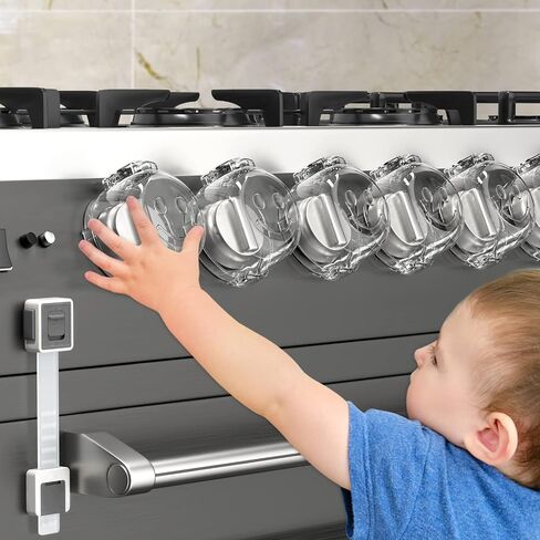 Stove Knob Covers for Child Safety,AOSITE 5 Pack Upgraded Gas Knob Covers for Kids Stove Guard with Strong Adhesive, Durable Design Childproof Oven Knob Locks for Babies and Pets,No Screws or Drill in Saudi Arabia