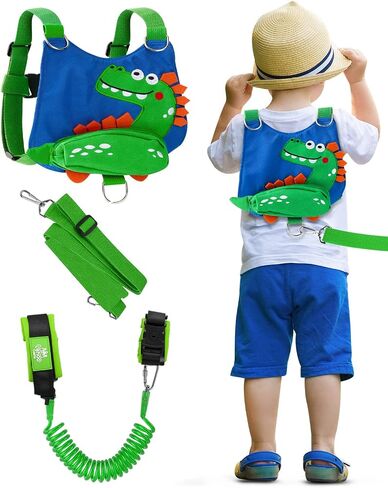 Lehoo Castle Toddler Leash for Boys, 4-in-1 Toddler Harness with Leash with Anti Lost Wrist Link for Kids, Baby Leash for Walking, Kids Leash Backpack (Dinosaur Blue) in Saudi Arabia