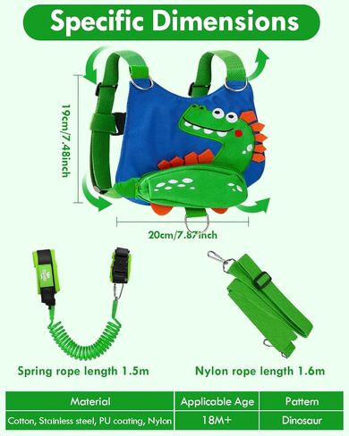 Lehoo Castle Toddler Leash for Boys, 4-in-1 Toddler Harness with Leash with Anti Lost Wrist Link for Kids, Baby Leash for Walking, Kids Leash Backpack (Dinosaur Blue) in Saudi Arabia