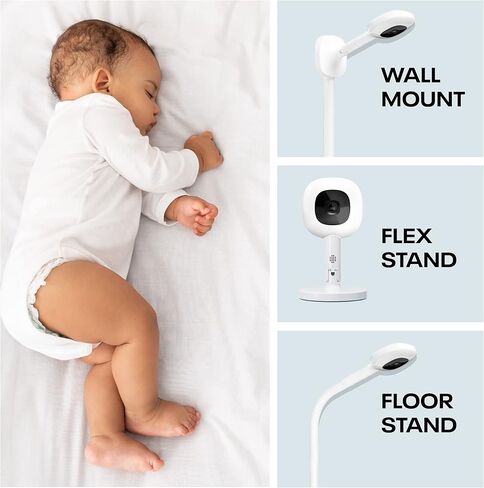 Nanit Pro Smart Baby Monitor & Flex Stand - كاميرا فيديو Wi-Fi آمنة بدقة 1080 بكسل، متتبع حركة النوم والتنفس بدون مستشعر، صوت ثنائي الاتجاه، تنبيهات الصوت والحركة، رؤية ليلية، وشريط التنفس - أبيض in Kuwait