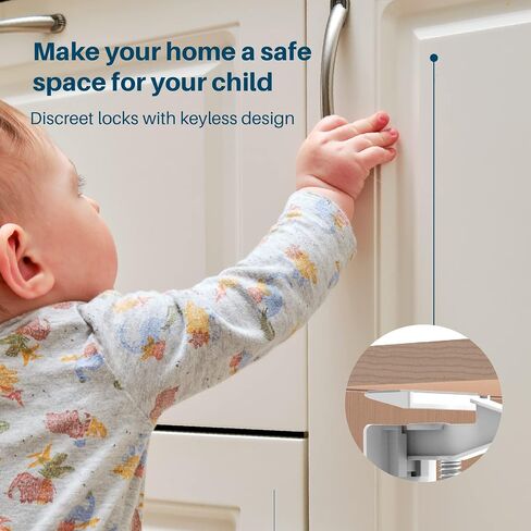 Inaya Cabinet Locks Baby Proofing - Child Proof Drawer Locks - Child Safety Cabinet Latches with 3M Adhesive Easy Installation - No Drilling or Extra Screws (8 Pack) in Kuwait