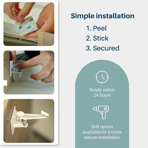 Inaya Cabinet Locks Baby Proofing - Child Proof Drawer Locks - Child Safety Cabinet Latches with 3M Adhesive Easy Installation - No Drilling or Extra Screws (8 Pack) in Kuwait