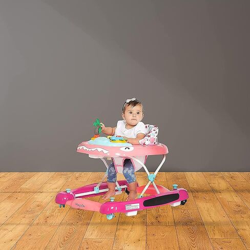 Dream On Me 2-in-1 Convertible Baby Steps Baby Walker in Pink, Adjustable Three Position Height Setting, Removable Tray, Easy to Fold and Store Baby Walker in Saudi Arabia