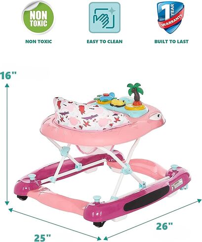 Dream On Me 2-in-1 Convertible Baby Steps Baby Walker in Pink, Adjustable Three Position Height Setting, Removable Tray, Easy to Fold and Store Baby Walker in Saudi Arabia