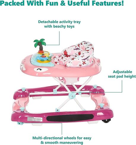 Dream On Me 2-in-1 Convertible Baby Steps Baby Walker in Pink, Adjustable Three Position Height Setting, Removable Tray, Easy to Fold and Store Baby Walker in Saudi Arabia