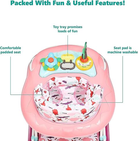 Dream On Me 2-in-1 Convertible Baby Steps Baby Walker in Pink, Adjustable Three Position Height Setting, Removable Tray, Easy to Fold and Store Baby Walker in Saudi Arabia