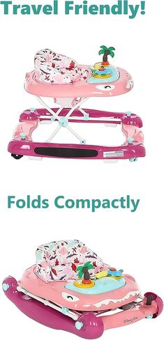 Dream On Me 2-in-1 Convertible Baby Steps Baby Walker in Pink, Adjustable Three Position Height Setting, Removable Tray, Easy to Fold and Store Baby Walker in Saudi Arabia