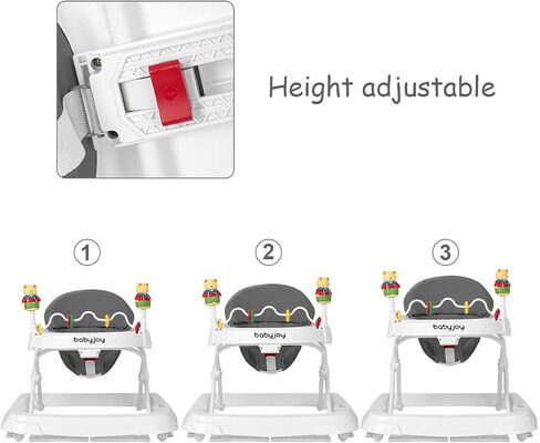 BABY JOY Baby Walker, Foldable Activity Walker with Adjustable Height, Large Tray & Removable Toys, Baby Walker with Wheels for Boys Girls 6-18 Months (Gray) in Saudi Arabia