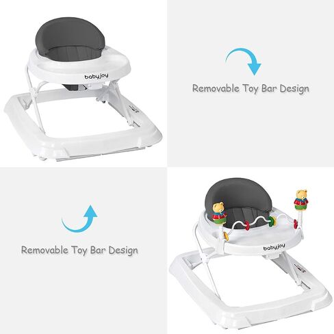 BABY JOY Baby Walker, Foldable Activity Walker with Adjustable Height, Large Tray & Removable Toys, Baby Walker with Wheels for Boys Girls 6-18 Months (Gray) in Saudi Arabia