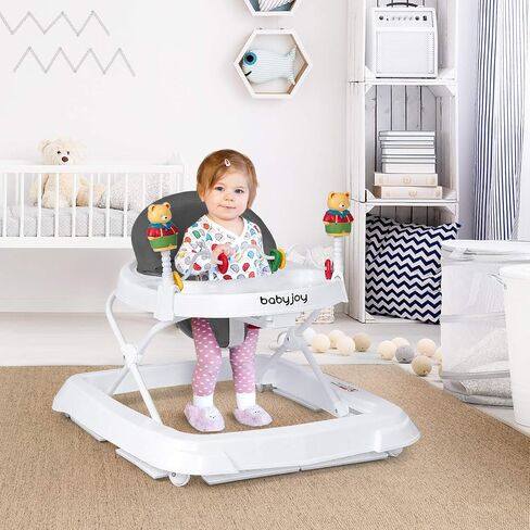 BABY JOY Baby Walker, Foldable Activity Walker with Adjustable Height, Large Tray & Removable Toys, Baby Walker with Wheels for Boys Girls 6-18 Months (Gray) in Saudi Arabia