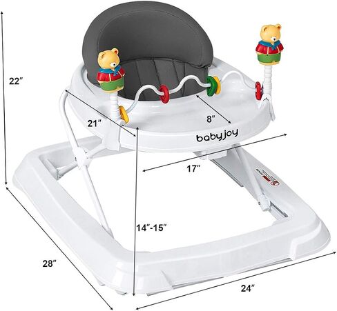 BABY JOY Baby Walker, Foldable Activity Walker with Adjustable Height, Large Tray & Removable Toys, Baby Walker with Wheels for Boys Girls 6-18 Months (Gray) in Saudi Arabia