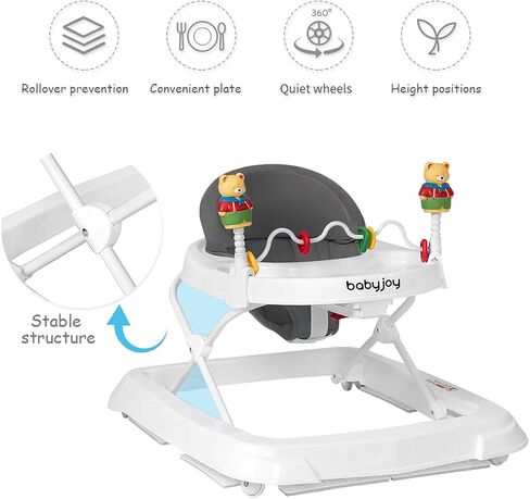 BABY JOY Baby Walker, Foldable Activity Walker with Adjustable Height, Large Tray & Removable Toys, Baby Walker with Wheels for Boys Girls 6-18 Months (Gray) in Saudi Arabia