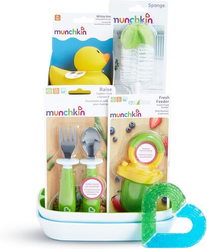 Munchkin® New Beginnings Baby Gift Set, Includes Feeding Utensils, Divided Plates, Bottle Brush, Bath Toy and Teether, Blue in Saudi Arabia