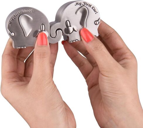 Feyarl Kids First Curl and Fairy Tooth Keepsake Box Christening Gift Keepsake Tin for Newborn Gift Shower Metallic Engraved Elephant Shape (2.4 x 1.6 x 1.2 inches) in Saudi Arabia