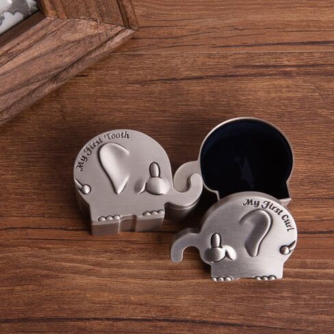 Feyarl Kids First Curl and Fairy Tooth Keepsake Box Christening Gift Keepsake Tin for Newborn Gift Shower Metallic Engraved Elephant Shape (2.4 x 1.6 x 1.2 inches) in Saudi Arabia