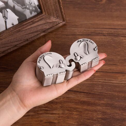 Feyarl Kids First Curl and Fairy Tooth Keepsake Box Christening Gift Keepsake Tin for Newborn Gift Shower Metallic Engraved Elephant Shape (2.4 x 1.6 x 1.2 inches) in Saudi Arabia
