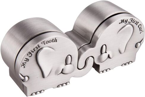 Feyarl Kids First Curl and Fairy Tooth Keepsake Box Christening Gift Keepsake Tin for Newborn Gift Shower Metallic Engraved Elephant Shape (2.4 x 1.6 x 1.2 inches) in Saudi Arabia