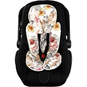 Floral Baby Car Seat Head and Body Support,2-in-1 Reversible CarSeat Insert,Soft Cushion for Stroller, Swing, Bouncer, Vintage Flowers