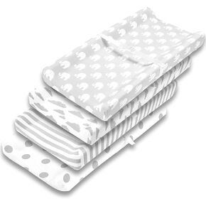 Changing Pad Cover – Premium Baby Changing Pad Covers 4 Pack – Boy or Girl Changing Pad Cover – Pure Jersey Knit Machine Washable Grey and White Changing Table Cover – Diaper Changing Pad Cover Sheets in Kuwait