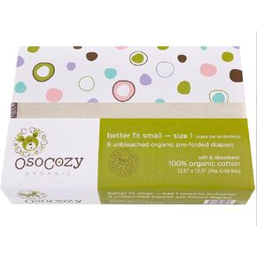 OsoCozy Organic Cotton Prefold Cloth Diapers Traditional Fit Small 4x8x4 Layering (6pk) - Super-Soft, Thick, Absorbent and Durable. Unbleached Natural Color, Fits 7-15 lbs.