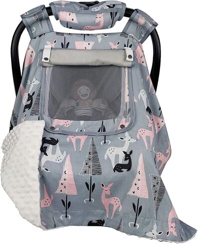 ICOPUCA Car Seat Covers for Babies Unisex Newborn, Carseat Cover Girls/boy with Handle Cushion, Suit Spring Autumn Winter, Deer, Cotton & White Minky; in Saudi Arabia