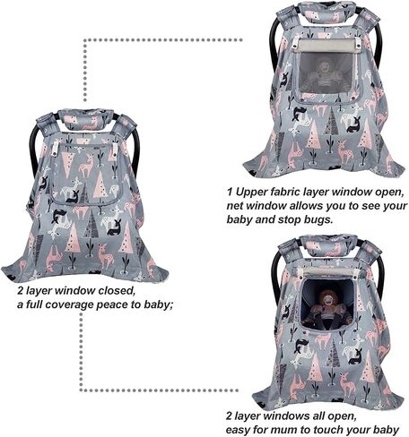 ICOPUCA Car Seat Covers for Babies Unisex Newborn, Carseat Cover Girls/boy with Handle Cushion, Suit Spring Autumn Winter, Deer, Cotton & White Minky; in Saudi Arabia