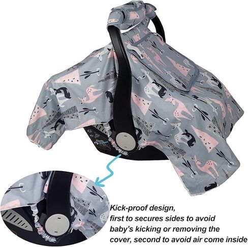 ICOPUCA Car Seat Covers for Babies Unisex Newborn, Carseat Cover Girls/boy with Handle Cushion, Suit Spring Autumn Winter, Deer, Cotton & White Minky; in Saudi Arabia