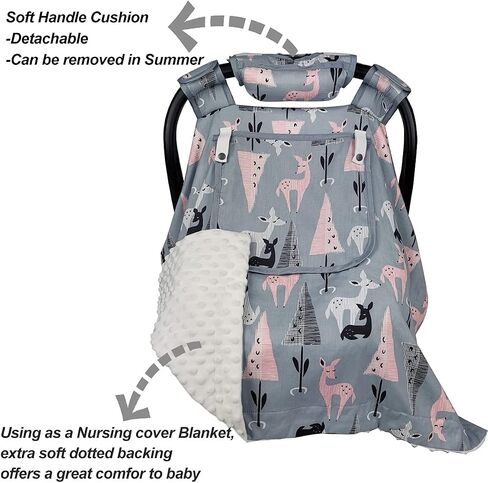 ICOPUCA Car Seat Covers for Babies Unisex Newborn, Carseat Cover Girls/boy with Handle Cushion, Suit Spring Autumn Winter, Deer, Cotton & White Minky; in Saudi Arabia