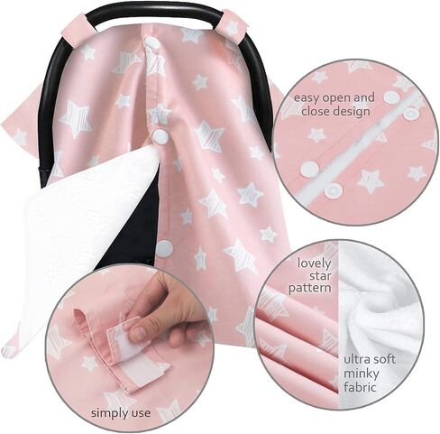 Baby Carseat Canopy, Opening Minky Car Seat Cover for Babies, Star Print Grey Car Seat Canopy Nursing Scarf, Warm Carseat Canopy for Newborn in Saudi Arabia