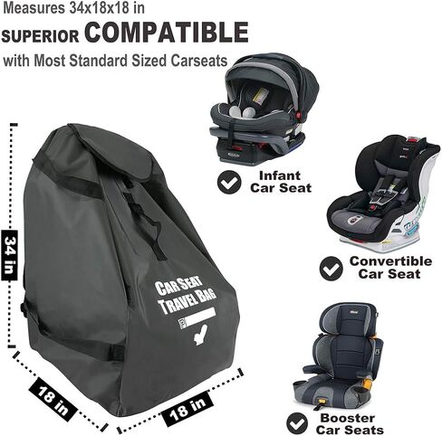Car Seat Travel Bag for Air Travel - Profaster Airplane Carseat Gate Check Bag Backpack, Fold with Attached Carry Bag, Gray in Saudi Arabia