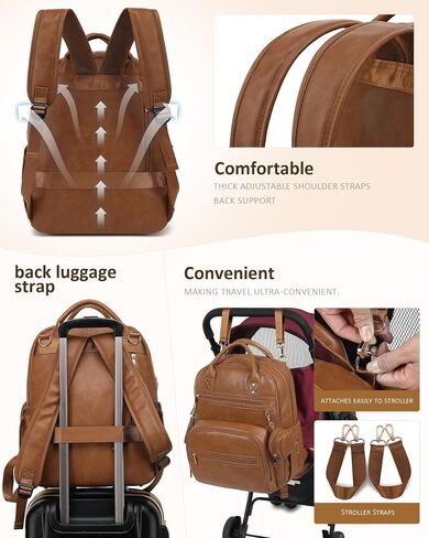 ROSEGIN Premium Vegan Leather Diaper Bag Backpack with Waterproof Changing Pad, Reinforced Zippers & Odor-Free, 20 Pockets Pro Organizer, Fits 15.6" Laptop, Stroller Straps, Baby Bag for Mom, Brown in Saudi Arabia