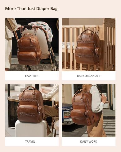 ROSEGIN Premium Vegan Leather Diaper Bag Backpack with Waterproof Changing Pad, Reinforced Zippers & Odor-Free, 20 Pockets Pro Organizer, Fits 15.6" Laptop, Stroller Straps, Baby Bag for Mom, Brown in Saudi Arabia