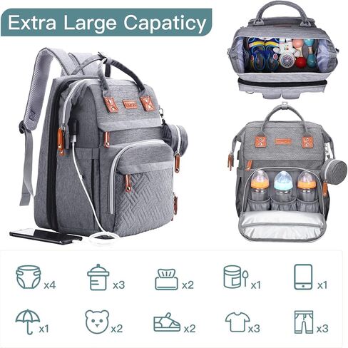 ISMGN Diaper Bag Backpack with Changing Station, Baby Bag for Mom, Grey | Baby Diaper Bag, Large Diaper Bag Backpack, Baby Bags for Boys Girls, Mens Diaper Bag, Diaper Backpack for Women in Kuwait
