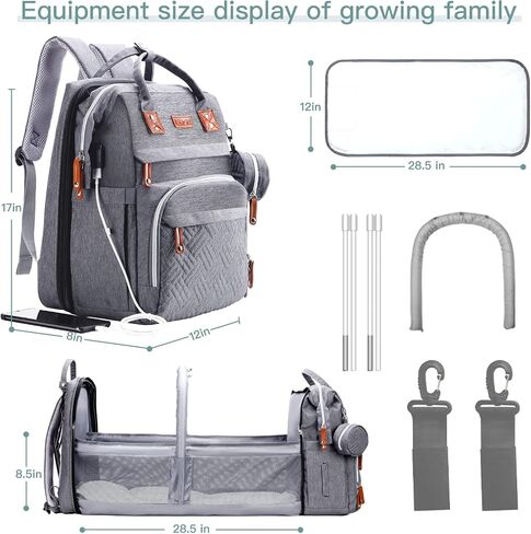 ISMGN Diaper Bag Backpack with Changing Station, Baby Bag for Mom, Grey | Baby Diaper Bag, Large Diaper Bag Backpack, Baby Bags for Boys Girls, Mens Diaper Bag, Diaper Backpack for Women in Kuwait