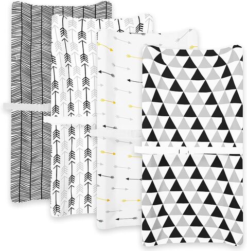 Changing Pad Cover – Baby Changing Pad Covers 4 Pack – Boy or Girl Changing Pad Cover – Pure Jersey Machine Washable Black and White Changing Table Cover – Diaper Changing Pad Cover Sheets in Saudi Arabia