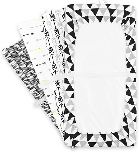 Changing Pad Cover – Baby Changing Pad Covers 4 Pack – Boy or Girl Changing Pad Cover – Pure Jersey Machine Washable Black and White Changing Table Cover – Diaper Changing Pad Cover Sheets in Saudi Arabia
