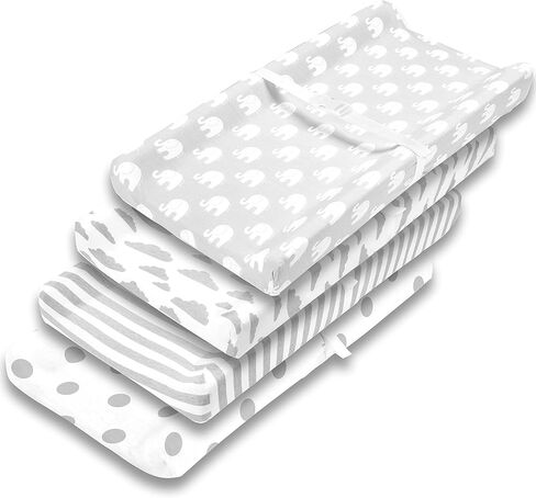 Changing Pad Cover – Premium Baby Changing Pad Covers 4 Pack – Boy or Girl Changing Pad Cover – Pure Jersey Knit Machine Washable Grey and White Changing Table Cover – Diaper Changing Pad Cover Sheets in Saudi Arabia