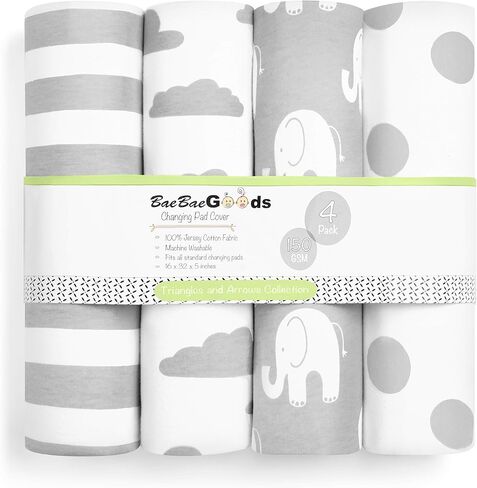 Changing Pad Cover – Premium Baby Changing Pad Covers 4 Pack – Boy or Girl Changing Pad Cover – Pure Jersey Knit Machine Washable Grey and White Changing Table Cover – Diaper Changing Pad Cover Sheets in Saudi Arabia