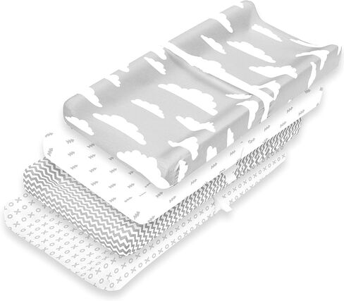 Changing Pad Cover – Premium Baby Changing Pad Covers 4 Pack – Boy or Girl Changing Pad Cover – Pure Cotton Machine Washable Grey and White Changing Table Cover – Diaper Changing Pad Cover Sheets in Saudi Arabia