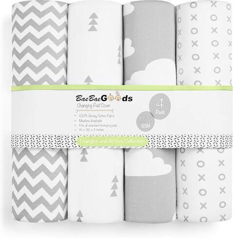 Changing Pad Cover – Premium Baby Changing Pad Covers 4 Pack – Boy or Girl Changing Pad Cover – Pure Cotton Machine Washable Grey and White Changing Table Cover – Diaper Changing Pad Cover Sheets in Saudi Arabia