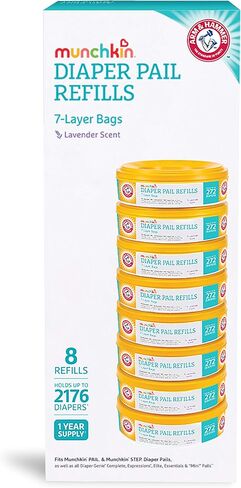 Munchkin Refill Set for STEP and PAIL Diaper Pails - Includes 8 Arm & Hammer Refill Rings and 3 PUCK Baking Soda Cartridges in Saudi Arabia