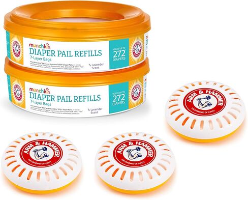 Munchkin Refill Set for STEP and PAIL Diaper Pails - Includes 8 Arm & Hammer Refill Rings and 3 PUCK Baking Soda Cartridges in Saudi Arabia